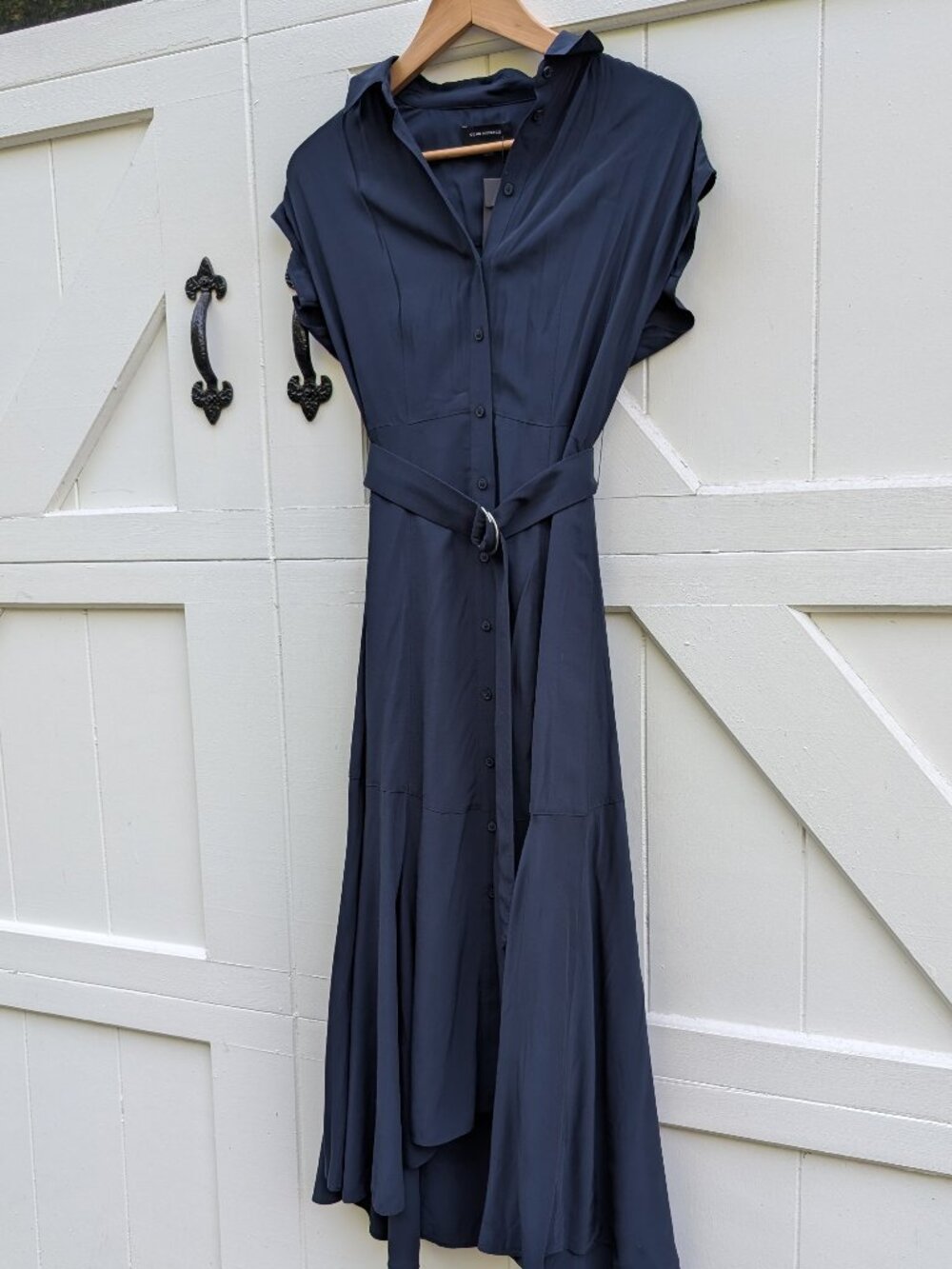 NWT Club Monaco Navy Blue Handkerchief Hem Belted Shirt Dress (Size XS)